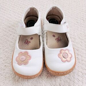 Livie and Luca White and Pink flower Kids Mary Jane Shoes